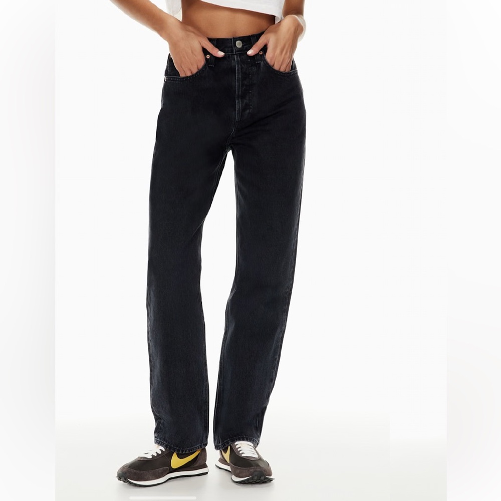 Denim Forum Joni High Rise Loose Black Straight-Leg Jeans